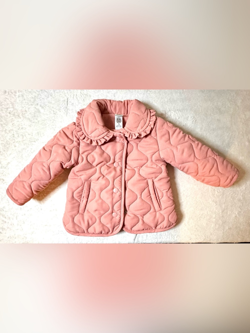 Little Me Quilted Pink Ruffle-Trim Puffer Jacket size 12M